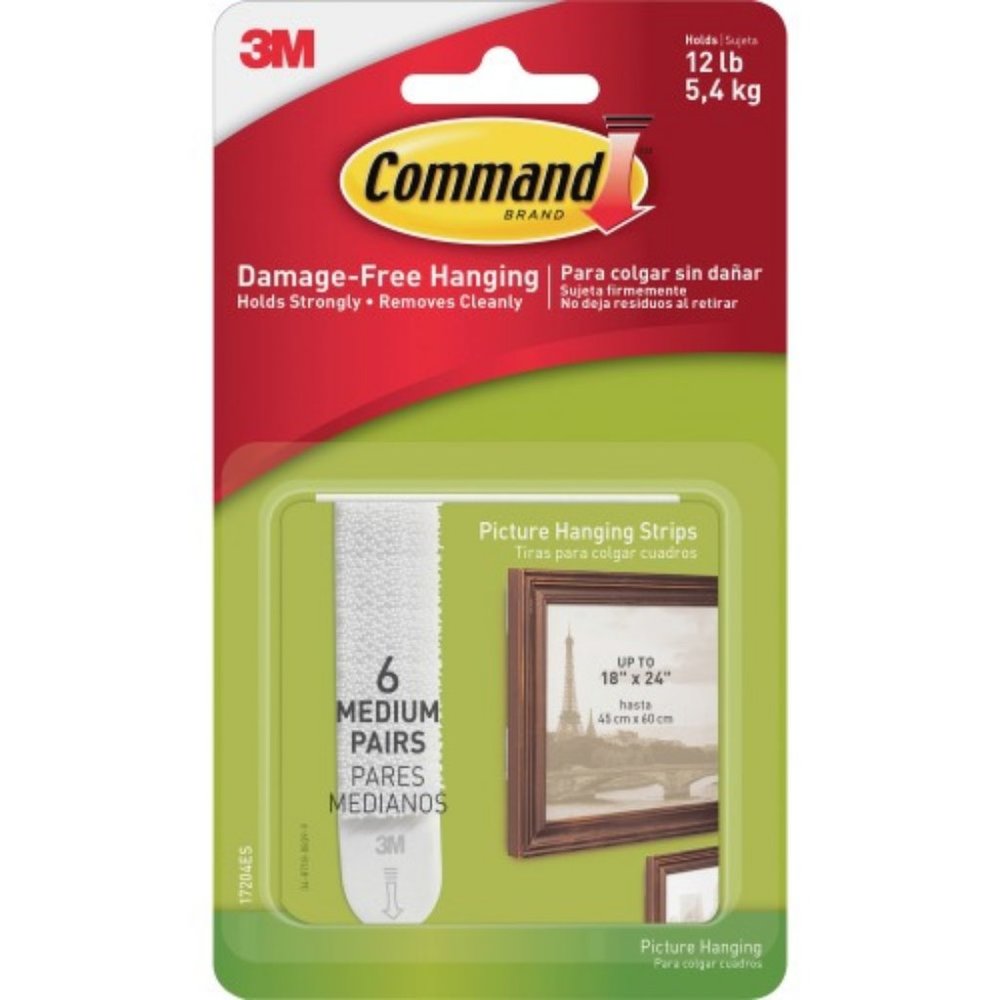 3M Command 6 pk Medium Picture Hanging Strips. Damage free Hanging 12 lb. White